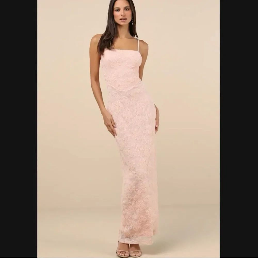 Lulus Joni Blush Pink 3D Floral Appliqué Lace Maxi Dress